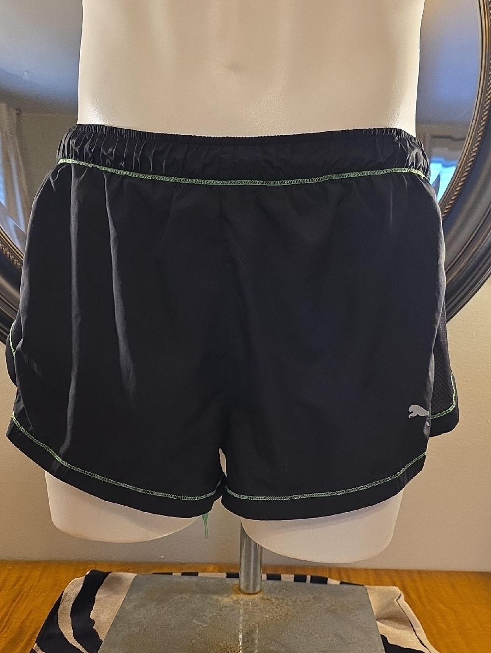 Puma Black Running  Shorts with Green Contrast Stitching